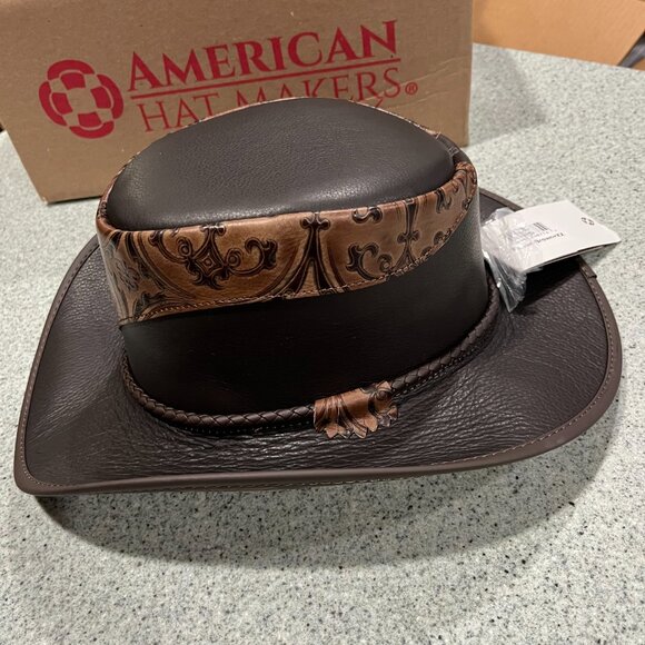 Leather Cowboy Brown Western Hat‎ XXL Falcon Two Tone American Hat Makers main image 7